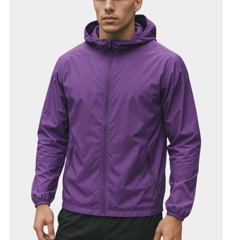 Uniqlo Men's XL Purple Windbreaker‎ Jacket Hooded Lightweight Water Repellent UV